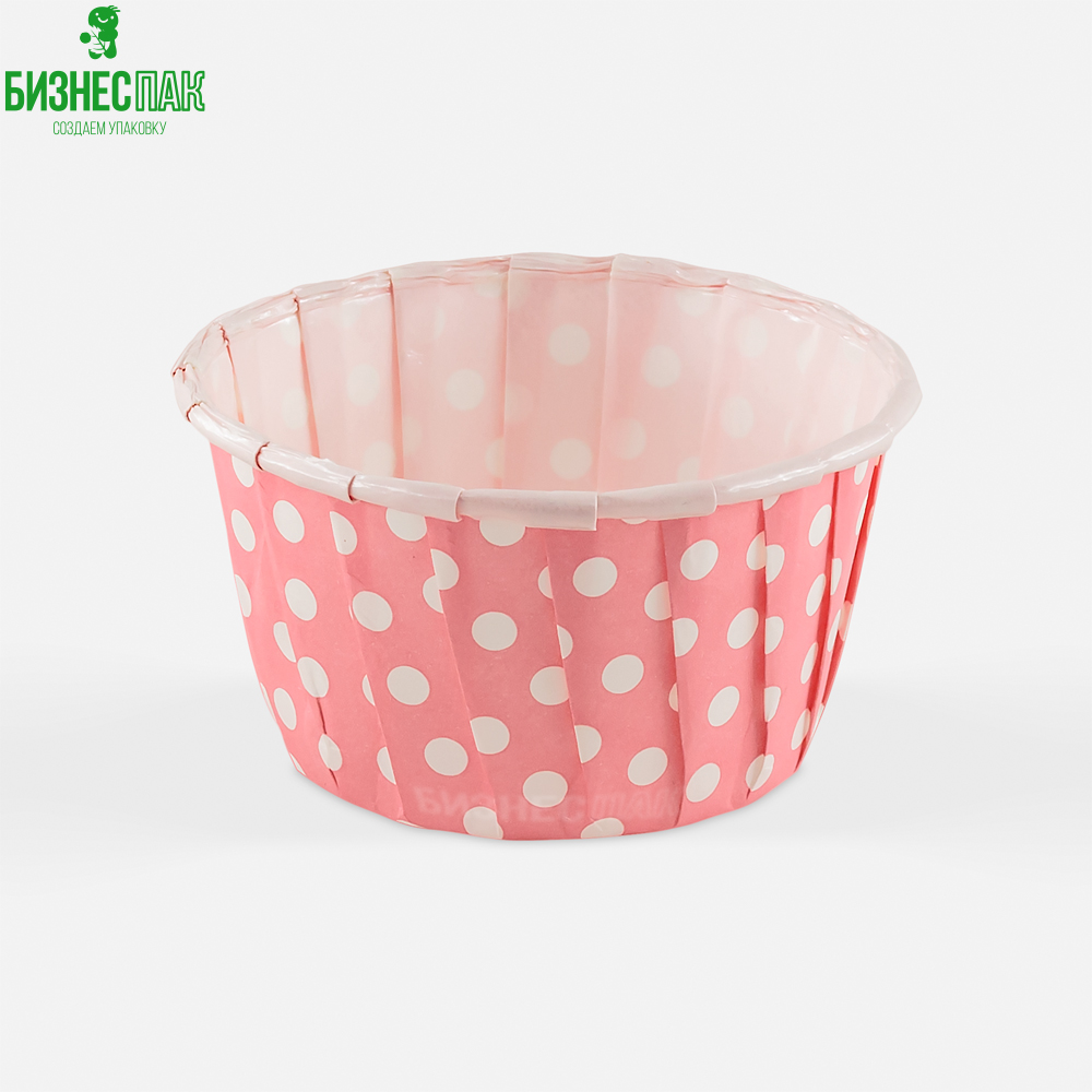 Бумажная форма для выпечки  Форма для выпечки "Маффин" 50*40 мм розовая в белый горошек 