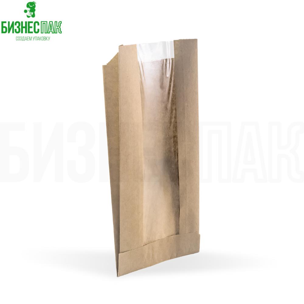 Бумажный пакет с окном Пакет крафт-Д 40 гр/м2 120*45*300 мм + окно 50 мм