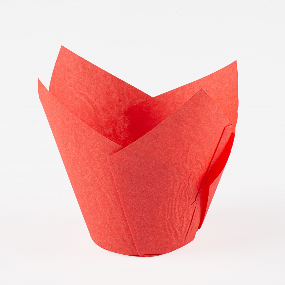Бумажная форма для выпечки  Форма для выпечки «Тюльпан» 50*80 мм красная.