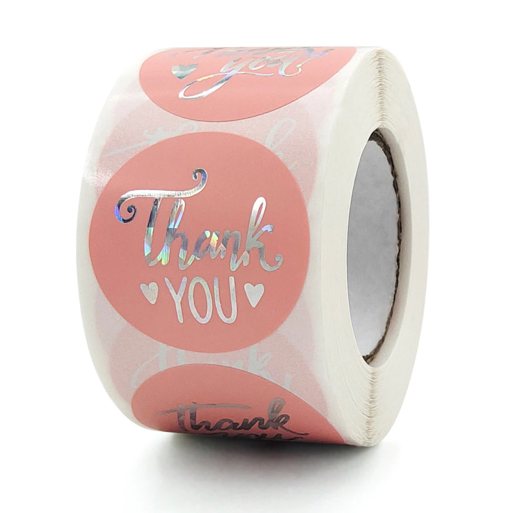 наклейка для упаковки  Наклейка розовая круглая "Спасибо" 2,5 см 