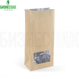 Пакет из ламинированной бумаги и фольги Крафт пакет двухслойный с окном металлизированный 140*80*305 мм