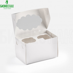 Коробка для капкейка с окном 100*160*100 мм (на 2 шт.)